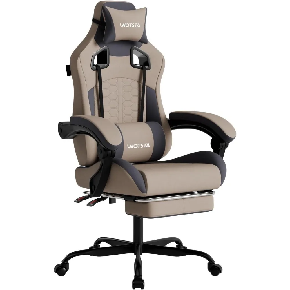Ergonomischer Gaming-Stuhl mit Massage, Fußstütze und Lendenwirbelstütze, hohe Rückenlehne, 300LBS Komfort (Grau)