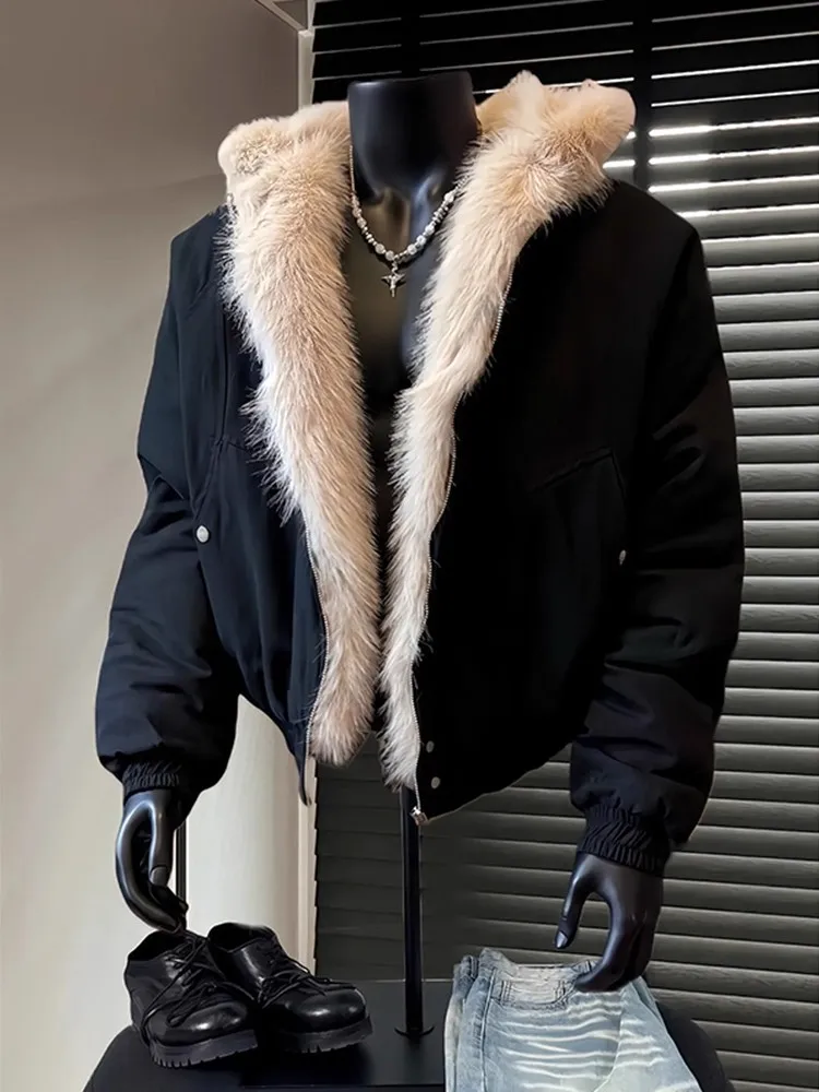 

American Sle Cleanfit Thiened Hooded Jaet Men's Winter Coat with Fur Collar Warm Cotton Clothing Stand Fit Zipper Cl...