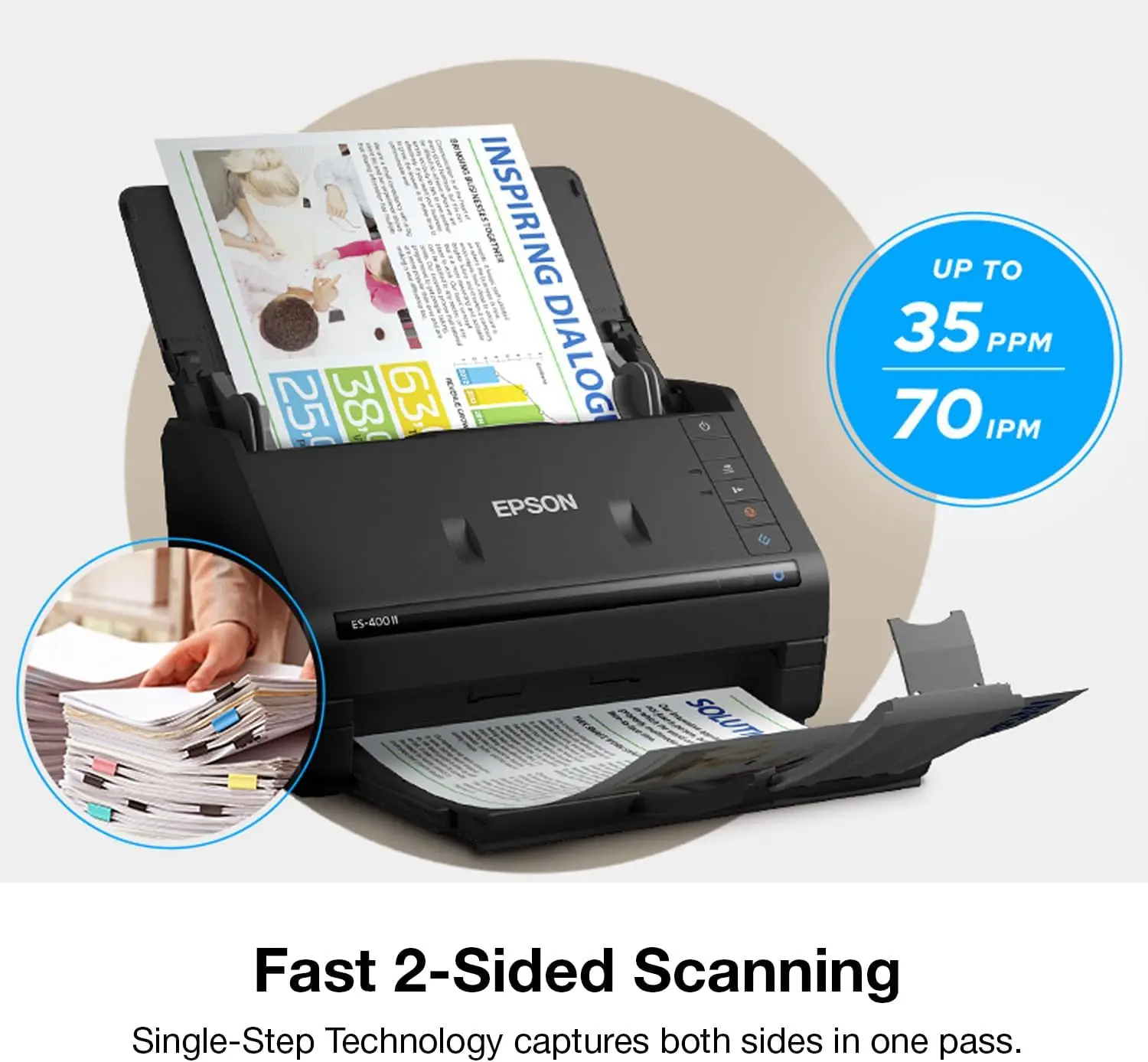 Epson Workforce ES-400 II Color Duplex Desktop Document Scanner for PC and Mac, with Auto Document Feeder (ADF)