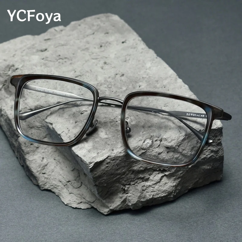 

Retro Square Titanium Acetate Glasses for Men Women Blue Light Blocking Big Optical Prescription Eyeglasses Fashion Trend V6042T