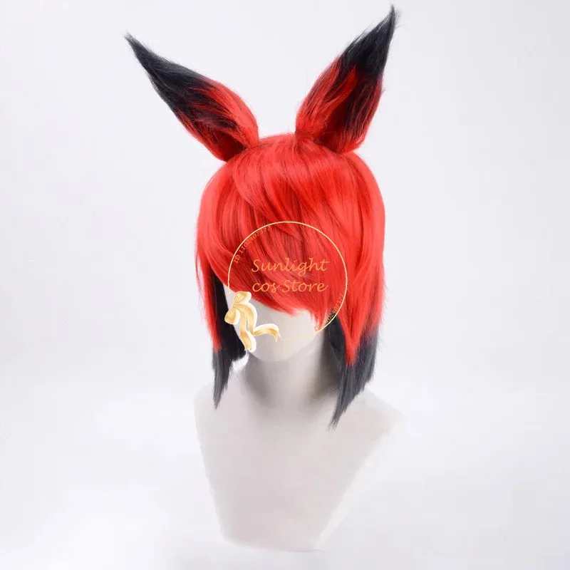 

CyAnime Alastor Косплей Парик Красный Черный Короткий Парик С Ушками Термостойкие Синтетические Волосы Хэллоуин Отель Alastor Парики + Кепка Для Парика