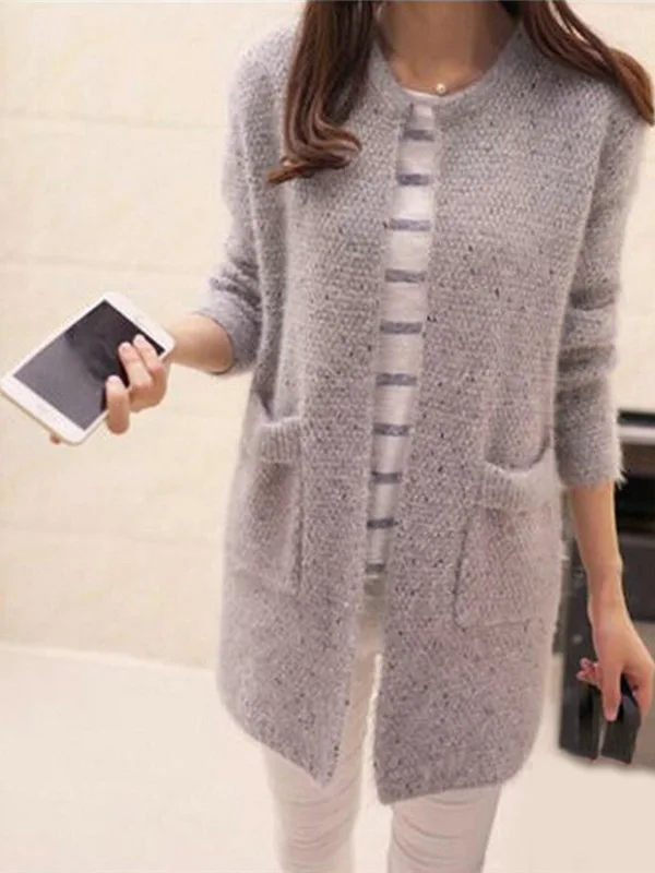 Street Sle Maglione lavorato a maglia casual con ket Cardigan aperto di media lunghezza da donna Faion Primavera Autunno Inverno Lungo Sve