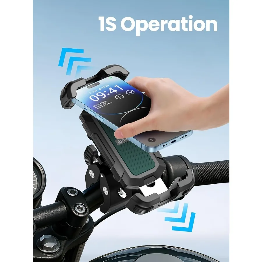 Motorcycle Phone Holder Mount with Dual Vibration Dampener for Secure Riding ToolFree Handlebar Clip Design Compatible w