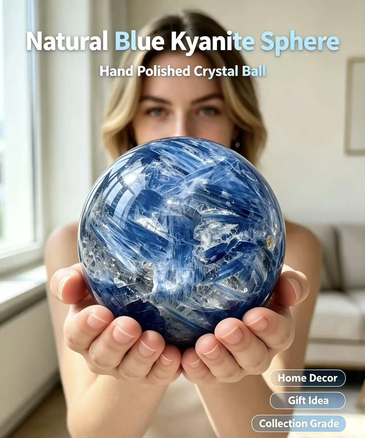 Large Natural Blue Crystal Sphere Reiki Healing