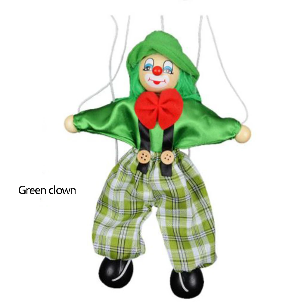 Colorful Pull String Puppet Clown Wooden Marionette Handcraft Toys Joint Activity Doll Kids Children Gifts Random Color