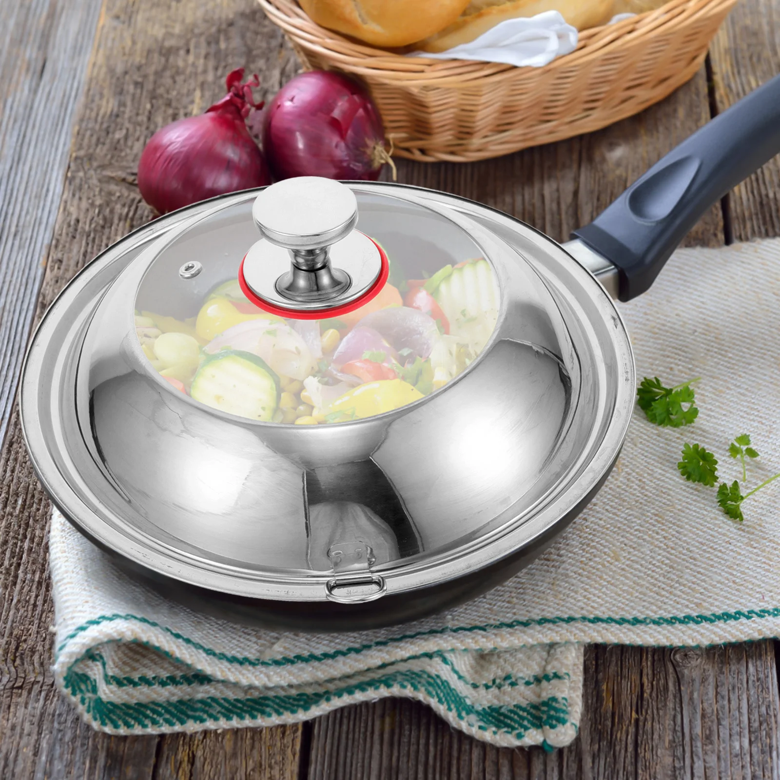 

Hanging Stainless Steel Pot Lid with Transparent Glass Universal Fit for Wok Pans Skillets Cooking Lids for Cooking