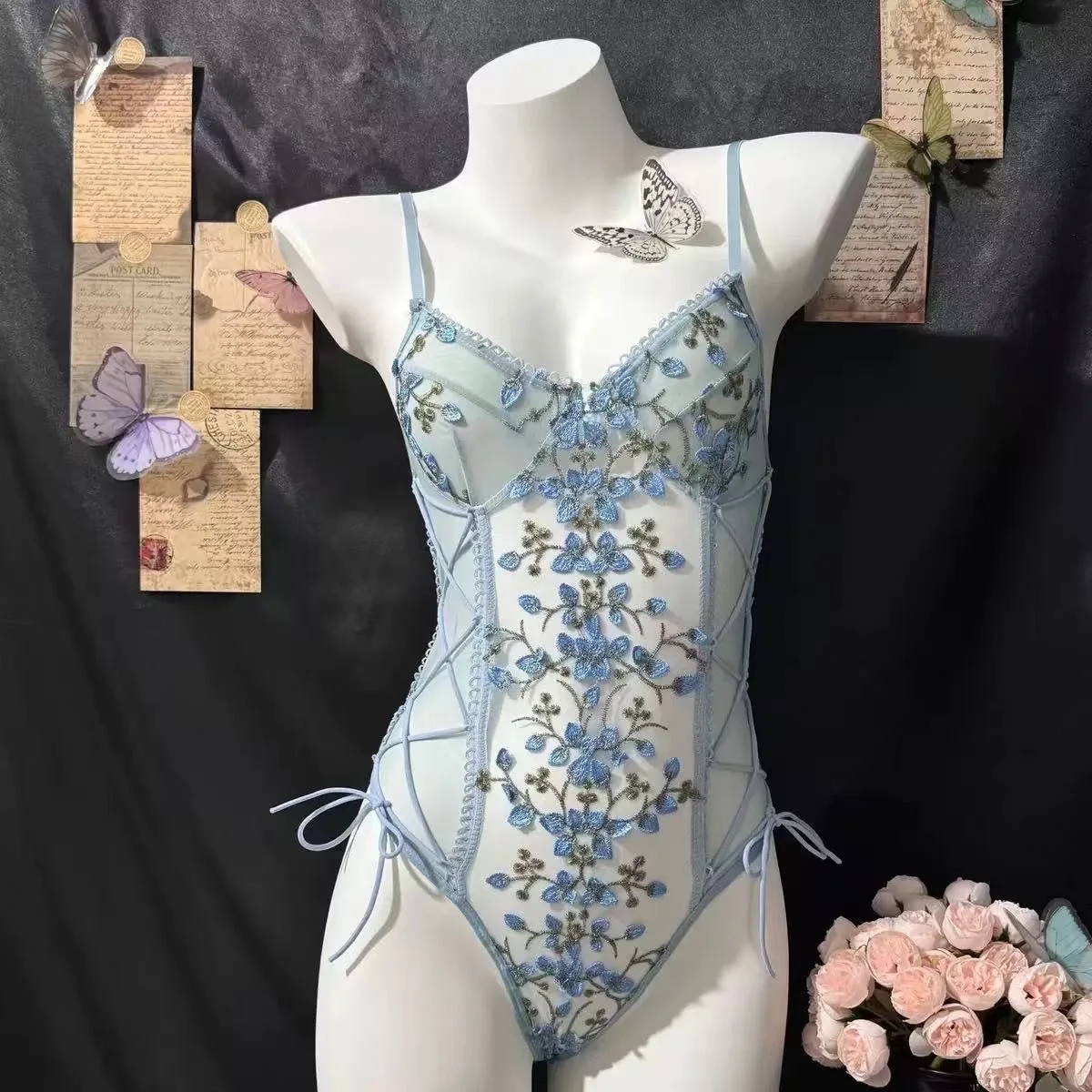 セクシーなランジェリー、ホットなセクシーな女性用ランジェリー、青いトップス、ジーンズスーツ、セクシーな女性用服、カスタムメイドのランジェリー、女性用下着、ホットなランジェリー