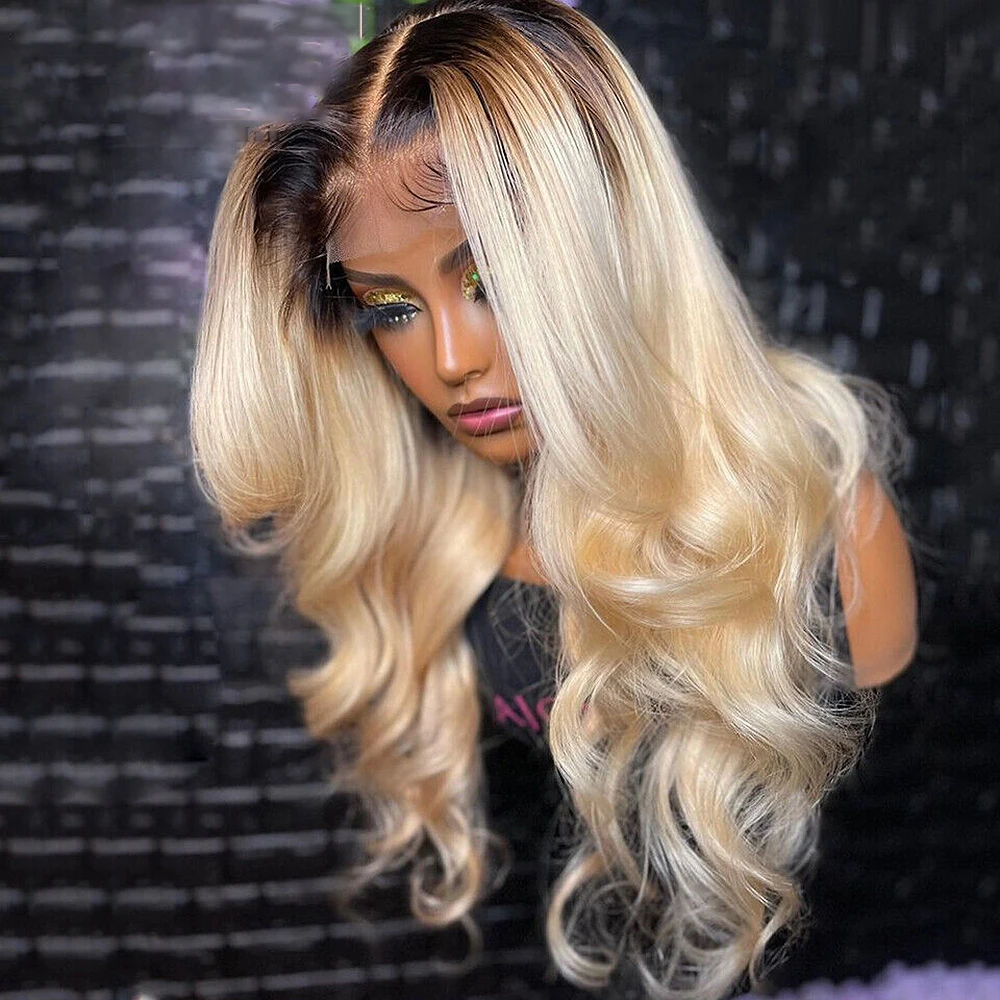 

Glueless Soft 26“ 180Density Long Ombre Blonde 613 Body Wave Lace Front Wig For Black Women BabyHair Preplucked Heat Resistant
