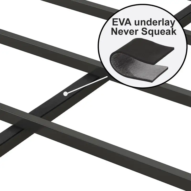 إطار سرير كامل الحجم مع قاعدة شحن، لوح رأسي منجد ومنصة معدنية، تصميم باللون الرمادي لغرف النوم الحديثة.