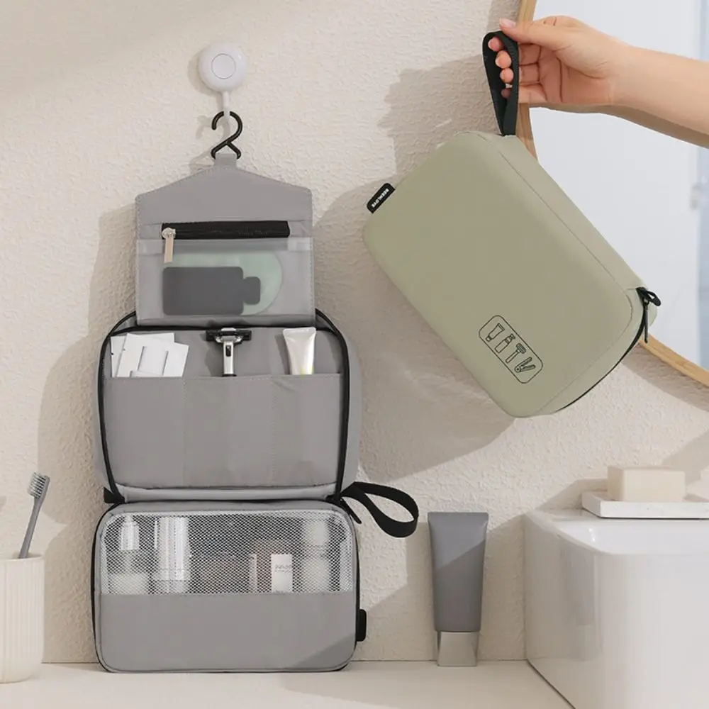 Three-Section Toiletry Bag Zipper Closure Large Capacity Cosmetic Bag Waterproof Hanging Hook Hanging Toiletry Organizer