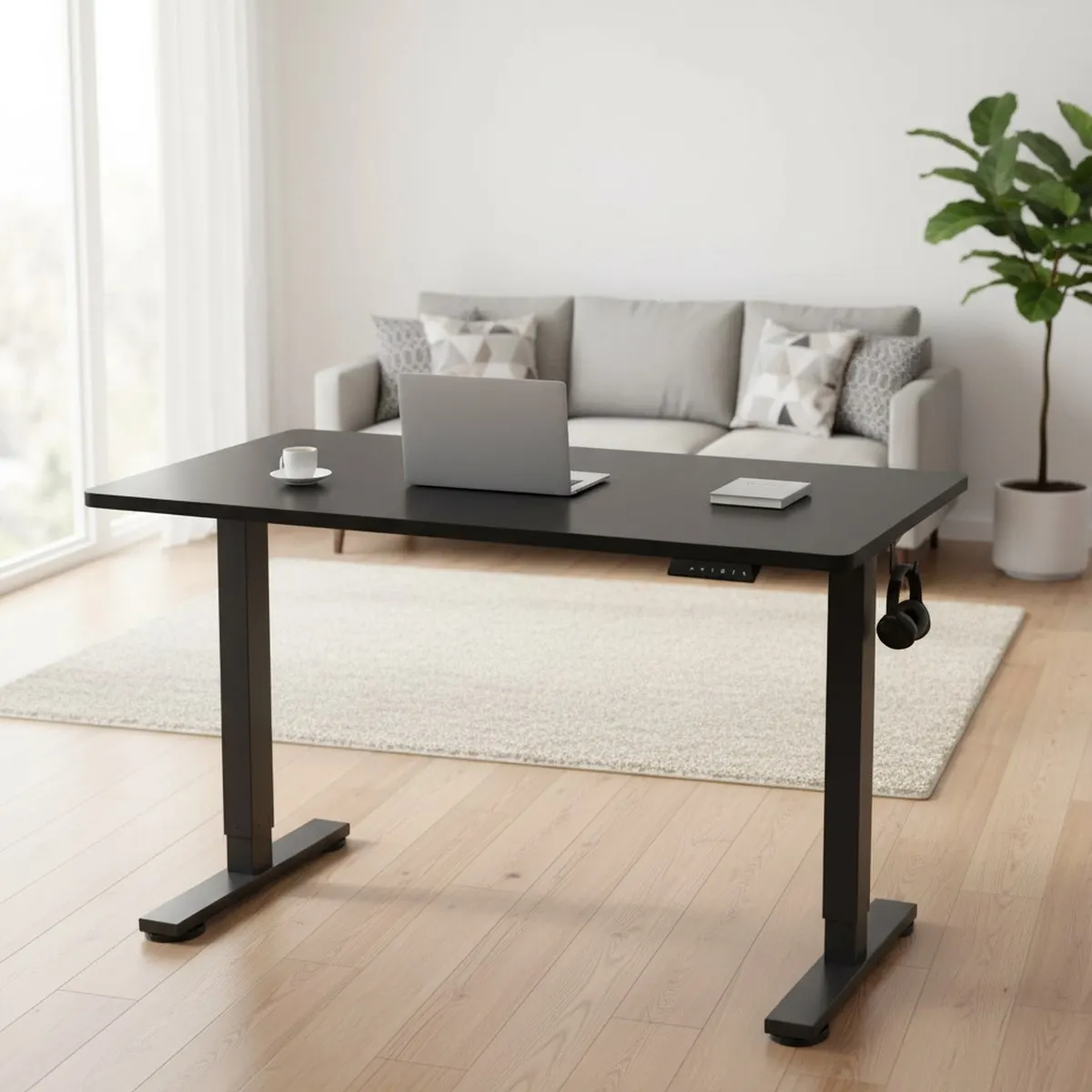 Adjustable Standing Desk 48x24 Inch Electric Height Control Memory Black Home Office