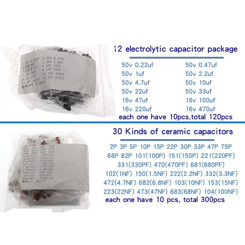 1390PCS 6 Kinds Of Components Package Resistor Package Electrolytic Capacitor Package Diodes Electrolytic Capacitor