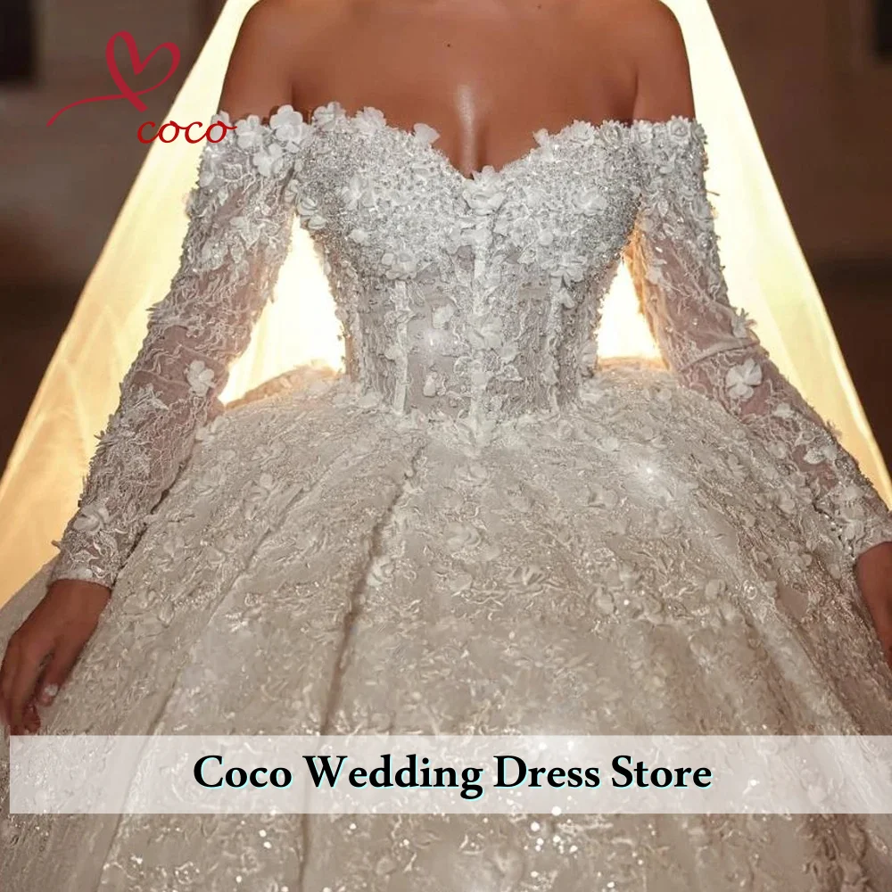 فساتين زفاف فاخرة مخصصة على شكل كرة فساتين زفاف فاخرة على شكل قلب قبالة الكتف دانتيل مطرزة فستان زفاف ملكي فيستدو دي نوفيا #4