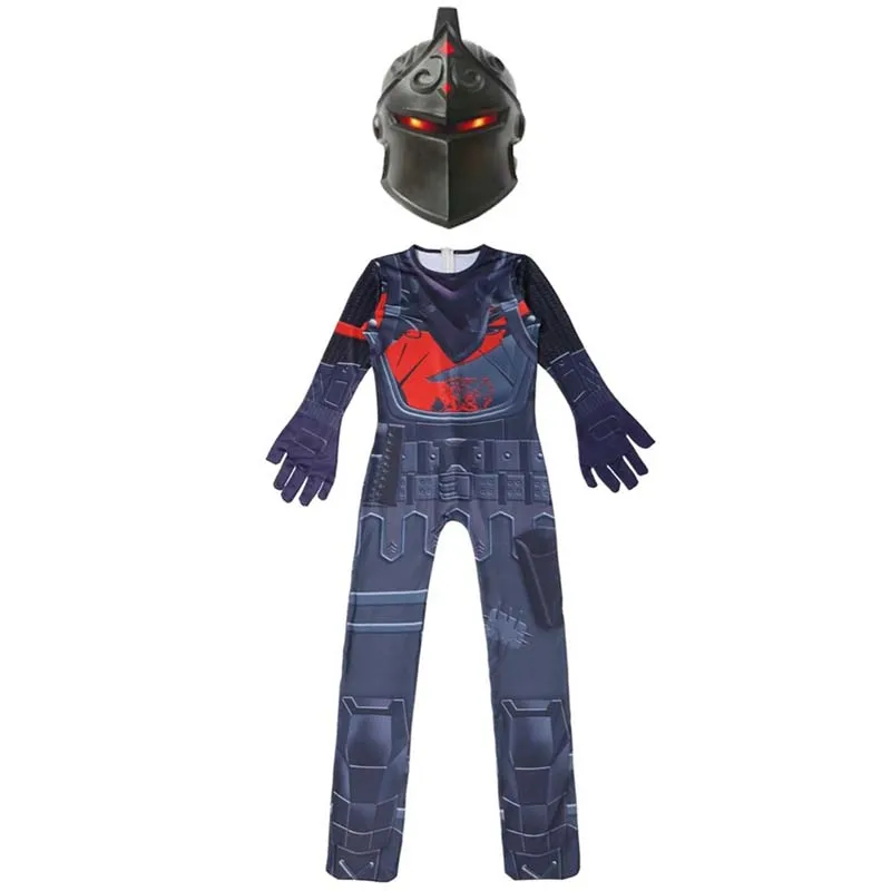 

Kids Cosplay Black Jumpsuit Knight Costume Battle Royale Cosplay Mask Kids Children Halloween Carnival Party Zentai Bodysuit