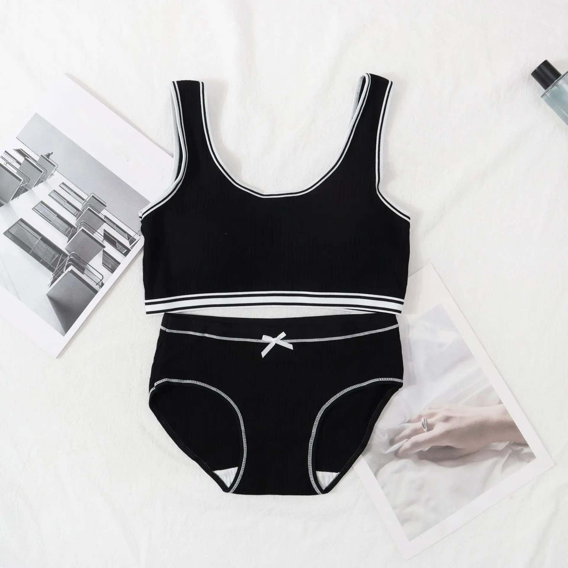 Developmental Underwear for Girls Pure Cotton Bra Vest Student Sports Breathable Comfortable Solid Color Bra Underpants Set