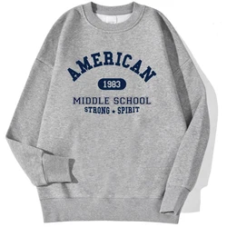 American 1983 Middle School Strong Spirit Printed Men Sweatshirt Autumn Casual Hooded Loose Pullovers Crewneck Soft Tracksuit