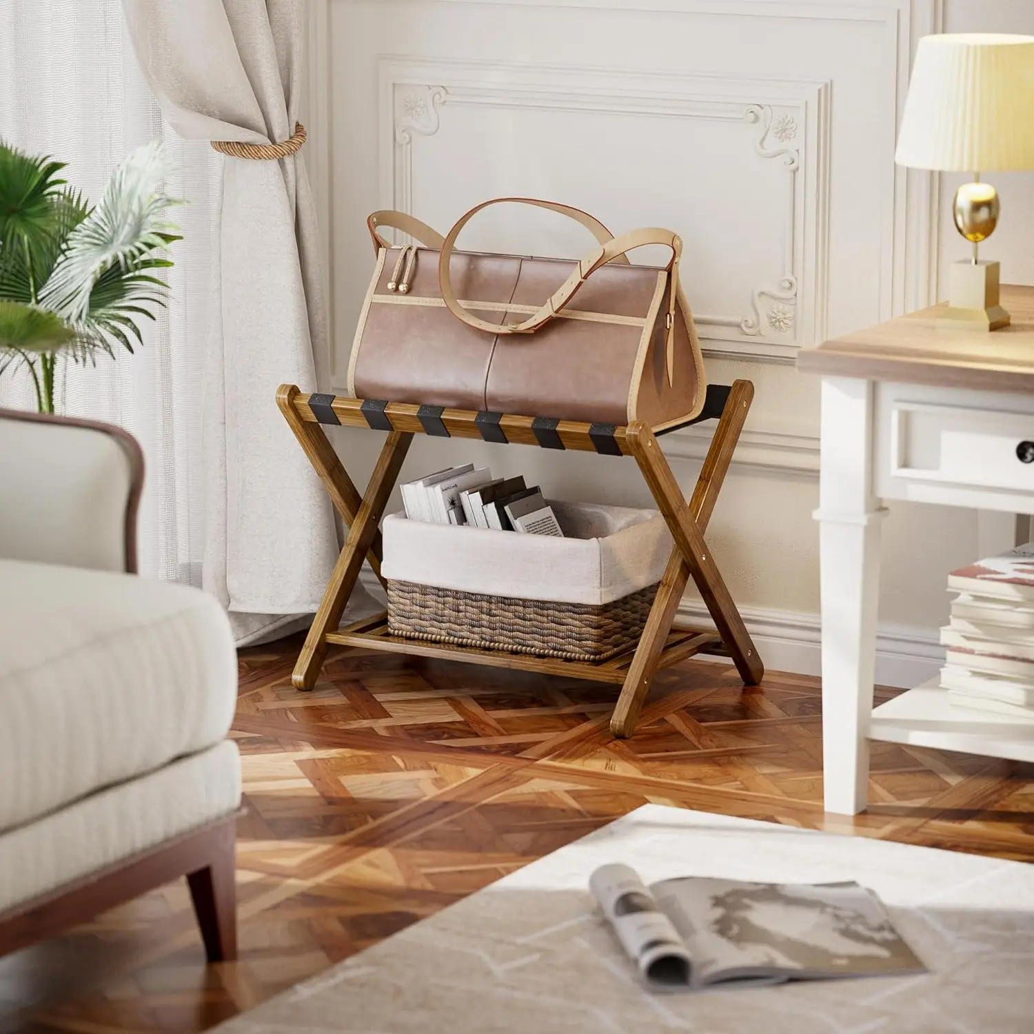 luggage-rack-set-of-2-foldable-bamboo-suitcase-stand-with-storage-shelf-for-guest-room-bedroom-hotel-heavy-duty-walnut