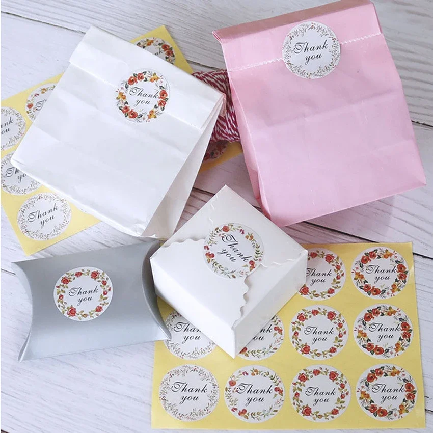 120 Pcs/lot Seal Stickers  Black Flower Thank you Circular label for Gifts Baking Packaging for Cake Cookie Box Diary Stickers