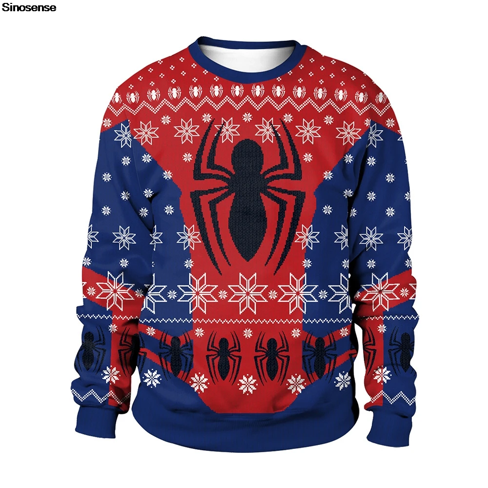 

Men Women Spider Xmas Sweatshirt 3D Digital Print New Year Eve Holiday Party Jumper Tops Unisex Pullover Ugly Christmas Sweater