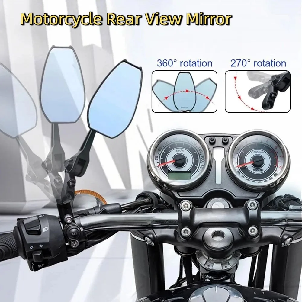 1 Pair Aluminum Alloy Motorcycle Rear View Mirror Blue Glass Anti-glare Motorcycle Side Mirror High Definition