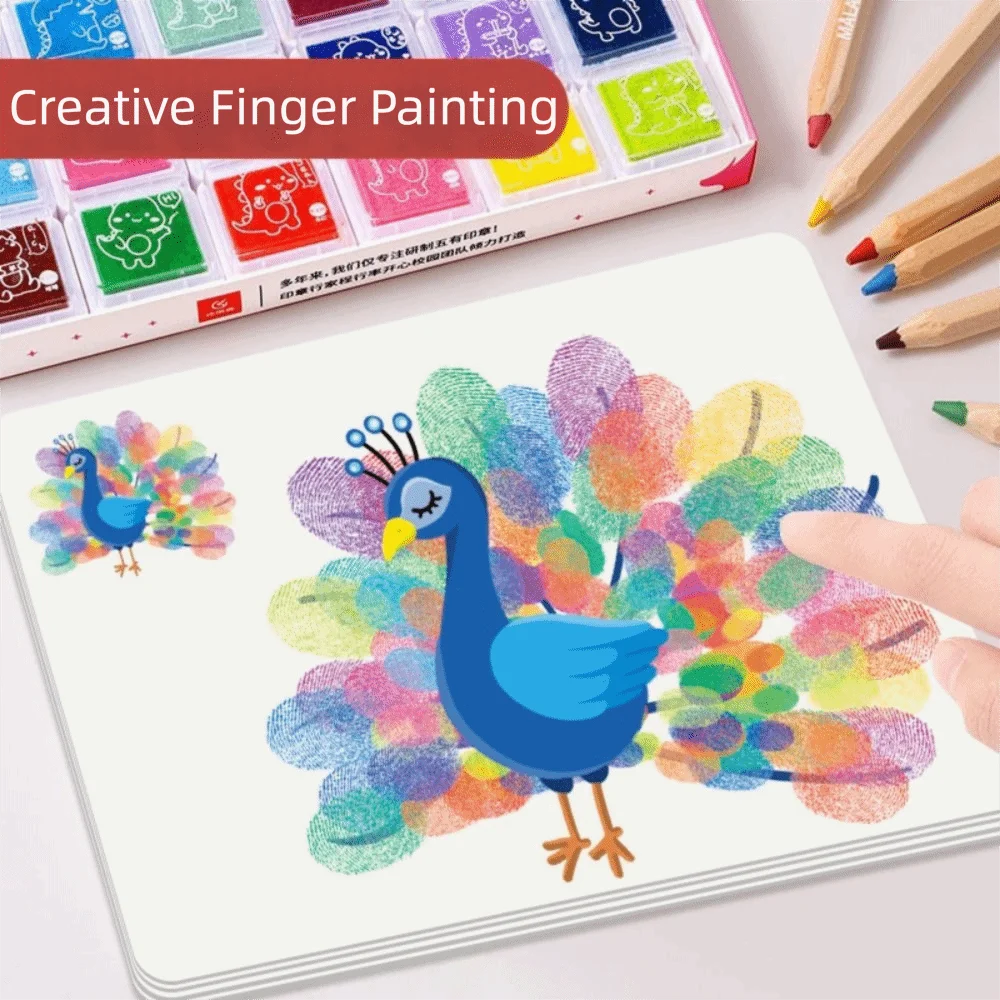 12/24 لون فنجر مجموعة الطلاء دهان داي الكرتون نمط إصبع طباعة الحبر لعبة تلوين الكتب تعلم مونتيسوري لتقوم بها بنفسك الكتابة على الجدران #1