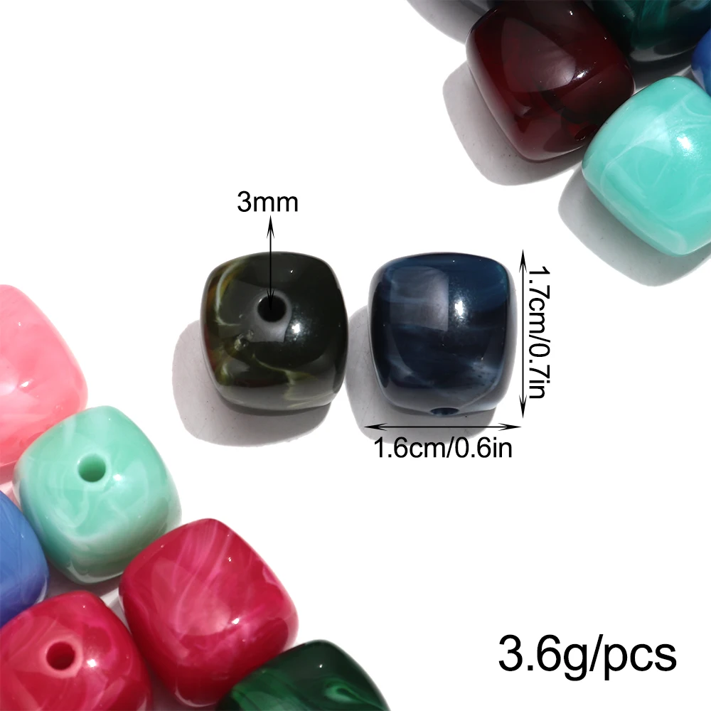 10 Stück Marmorfarbene Acryl-Perlen, 16x17mm, quadratische Würfelform, lose Abstandsperlen für DIY-Schmuck, Armbänder, Halsketten, Ohrringe, Zubehör – Detail 2