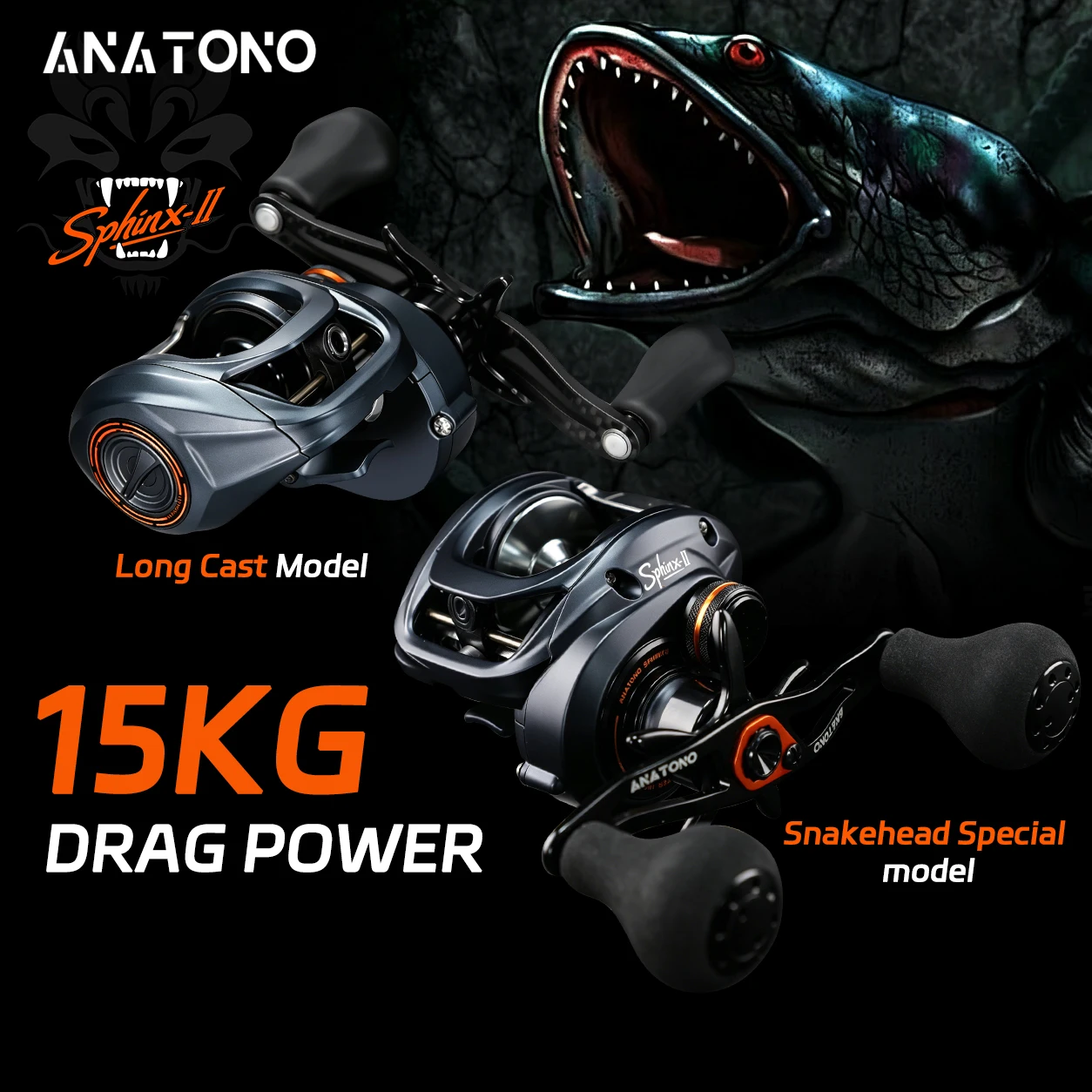 ANATONO Sphinx-II Professionelle Baitcasting-Angelrolle – 9+1 BB Salzwasserbeständig, 6,1:1 / 7,5:1 Übersetzungsverhältnis, Manganmessing