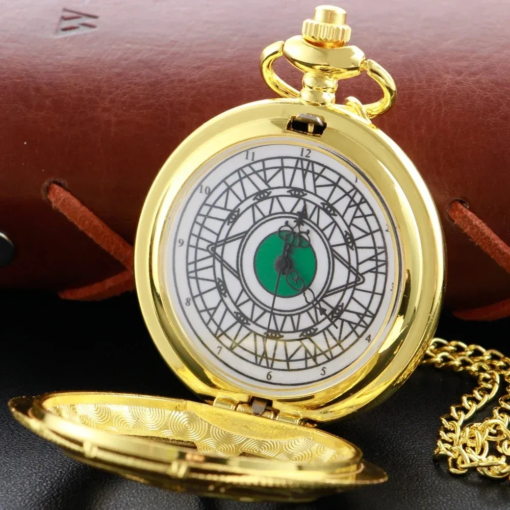 Reloj de bolsillo hueco dorado, collar de Esmeralda, cadena Fob, reloj Steampunk, reloj de bolsillo Vintage de cuarzo, regalo para hombres y mujeres