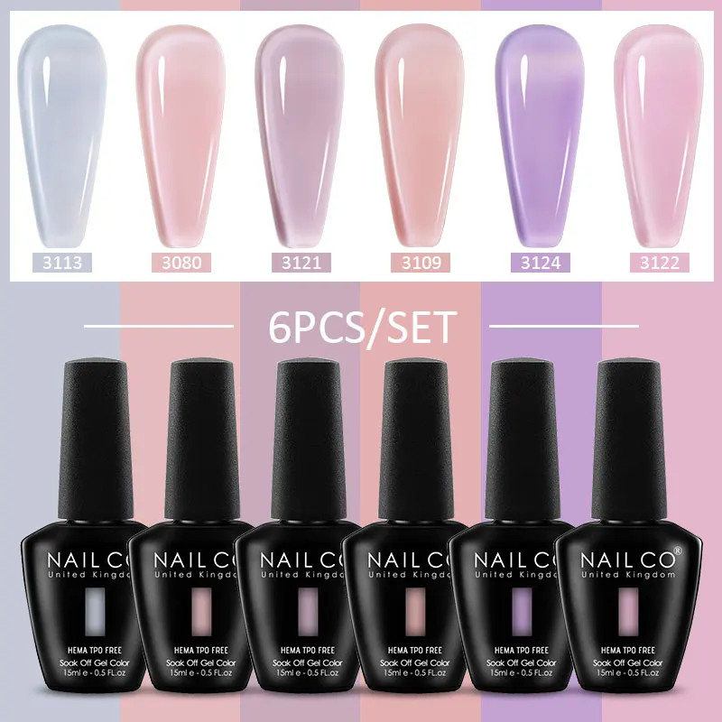 

Набор гель-лаков NAILCO, 6 шт./лот, оттенки желе, нюд, розовый, красный, стойкий, натуральный цвет, УФ/LED, полуперманентный лак, гибридный гель для дизайна ногтей