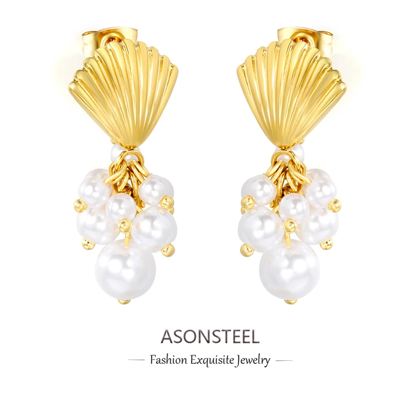ASONSTEEL Luxury Imitation Pearl Drop Earrings Chic Golden Waterproof Piercing Inoxidable Earrings Charm Wedding Jewelry Gifts