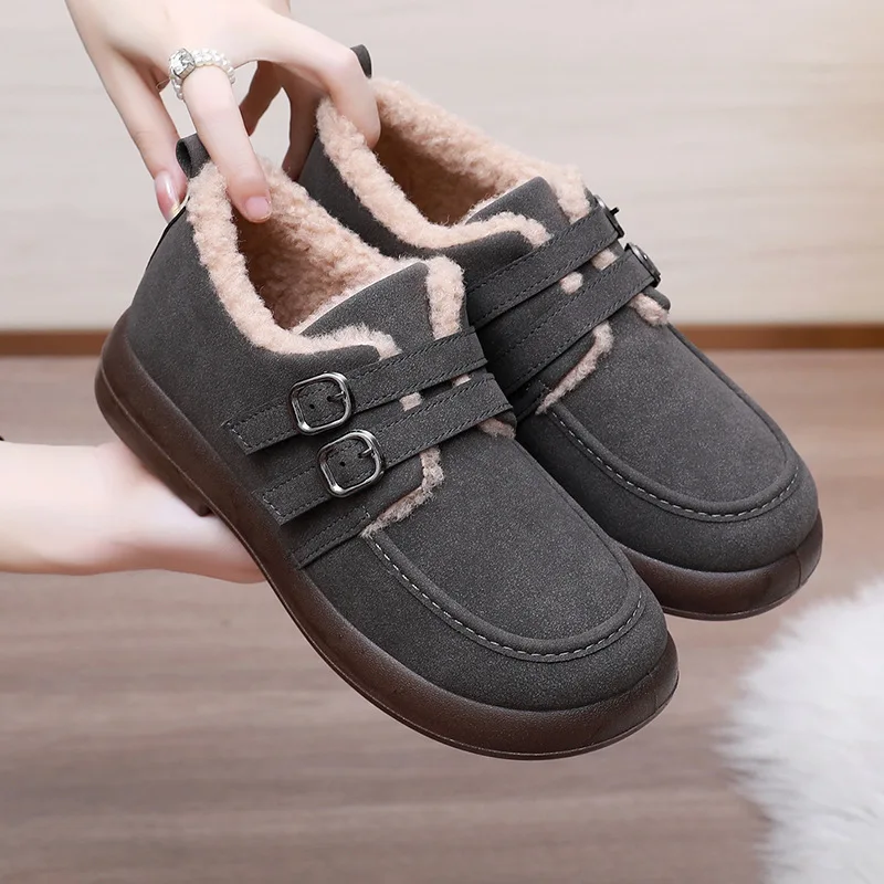 Winter Women's Plugging Thickening Shoes Casual Lightweight Soft Non-slip Loafers Solid Warm Comfortable Walking Shoes