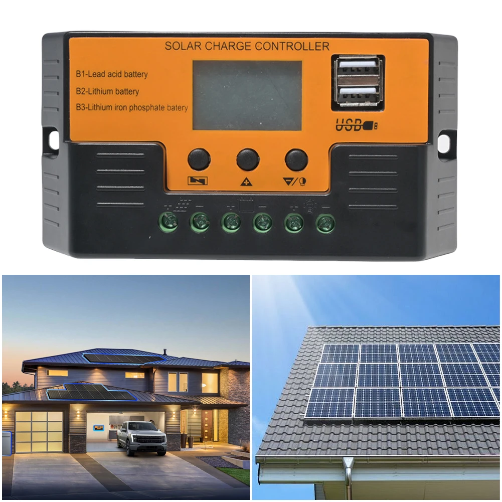 Solar Panel Battery Regulator 12V/11.1V/12.8V with LCD Display USB Port Timer Setting for Sealed Gel AGM Flooded