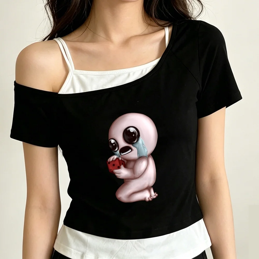 the Binding of Isaac crop top girl alternative  grunge goth gyaru harajuku t-shirt scene  dollette y2k cheap gothic