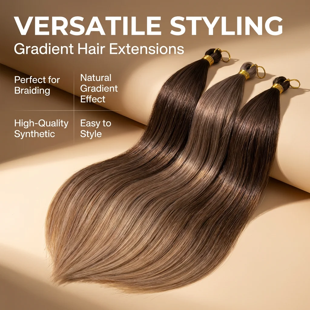 Ultra Long Straight Synthetic Hair Extensions, 1pcs Gradient Brown, Voluminous for Various Hairstyles, Easy to Style