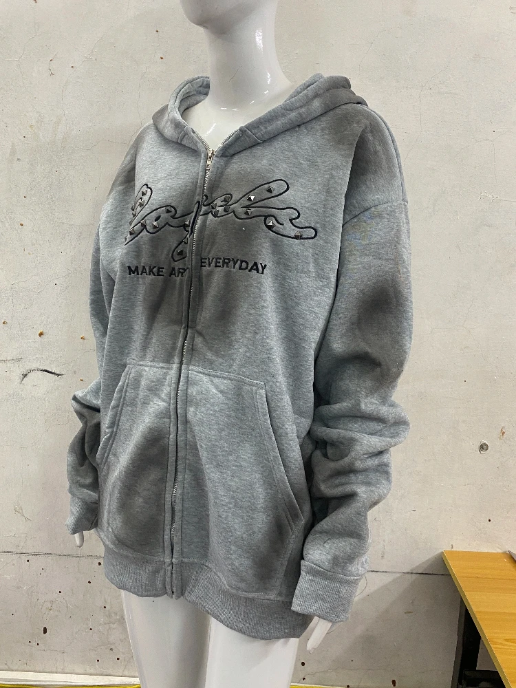 Autumn unisex personalized spray printed pattern hooded cardigan top, loose casual versatile couple hoodie