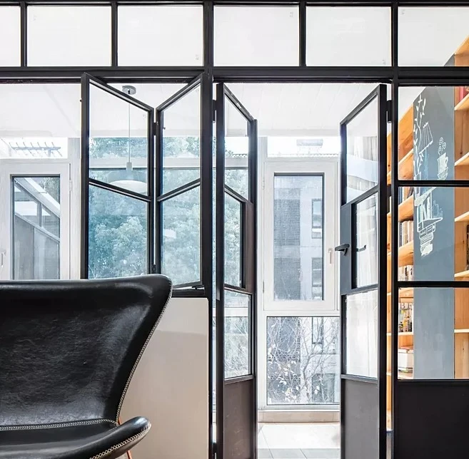 Customized Size Automatic Frameless Folding Glass Doors System Vertical Bi-Fold Style For Kitchen Interior Steel Fiberglass