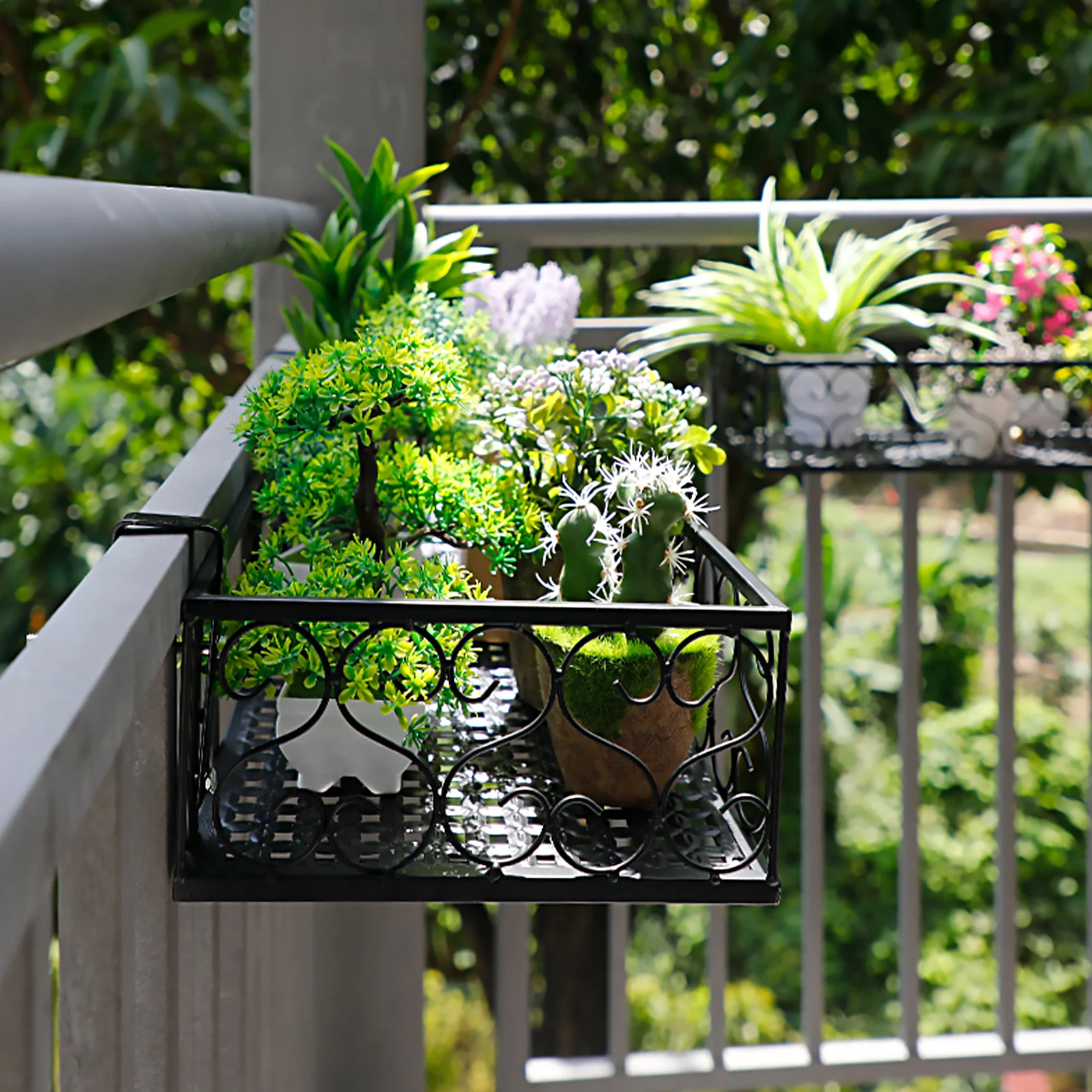 Balcony Railing Flowerpot Hanging Rack Guardrail Flower Stand Planting Shelf Planter Fence Iron Rail Baskets Organizer Outdoor