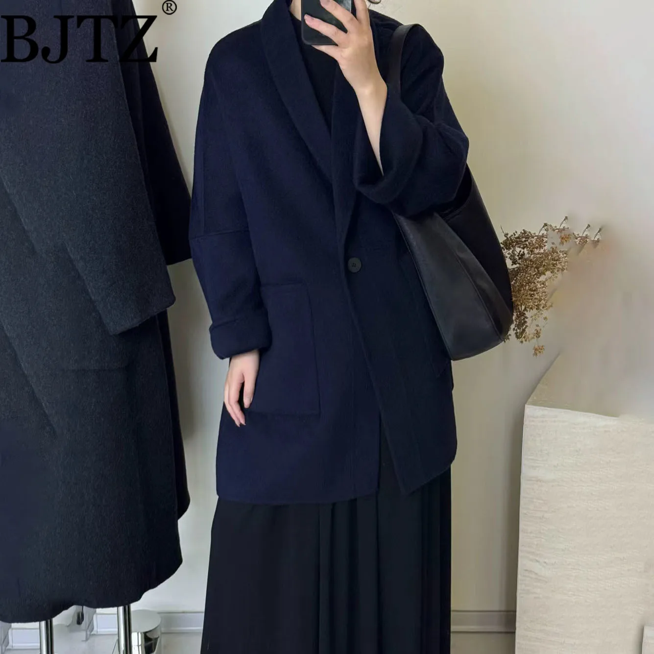 

BJTZ Temperament Loose Winter Woolen Coat For Woman 2025 New Mid-length Elegant Fashion Single Button Super-warm Jackets