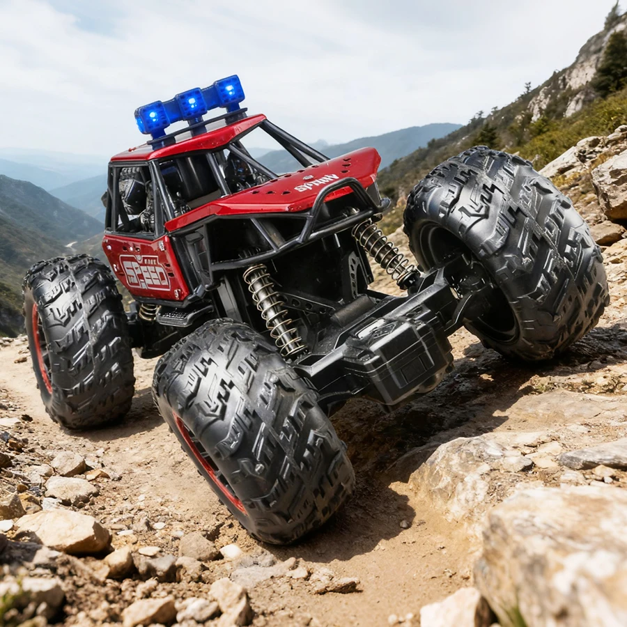 2.4g Remote Control Off-Road Alloy Car with Shock Absorbers, Climbing Fast Car with Music, Lights, and Spray, Children's Electric Rc Toy, Boys' Holiday Gift