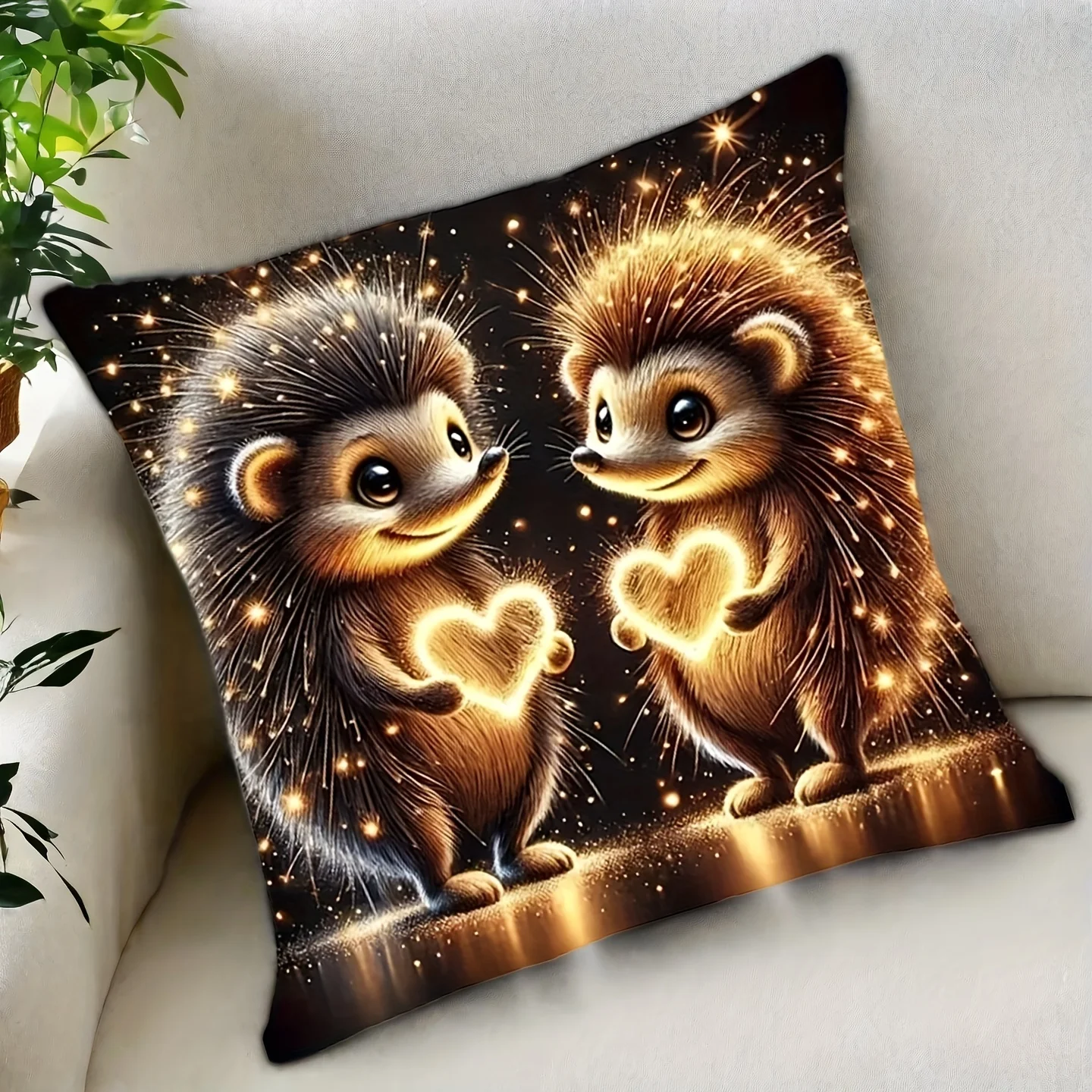 Cute Glowing Hedgehog Pillow Case, Romantic Heart Light Cushion Cover for Sofa Bedroom, Sweet Animal Home Decor Throw Pillowcase