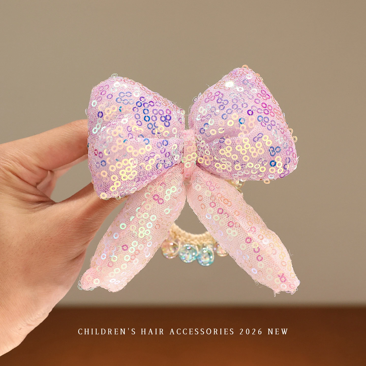 Haargummi mit Pailletten, Schleife und Blumenmuster für Mädchen und Frauen, buntes, perlenbesetztes, elastisches Haarband, Haargummi für Kinder, Prinzessinnen-Haarschmuck, Party-Haaraccessoires. – Detail 3