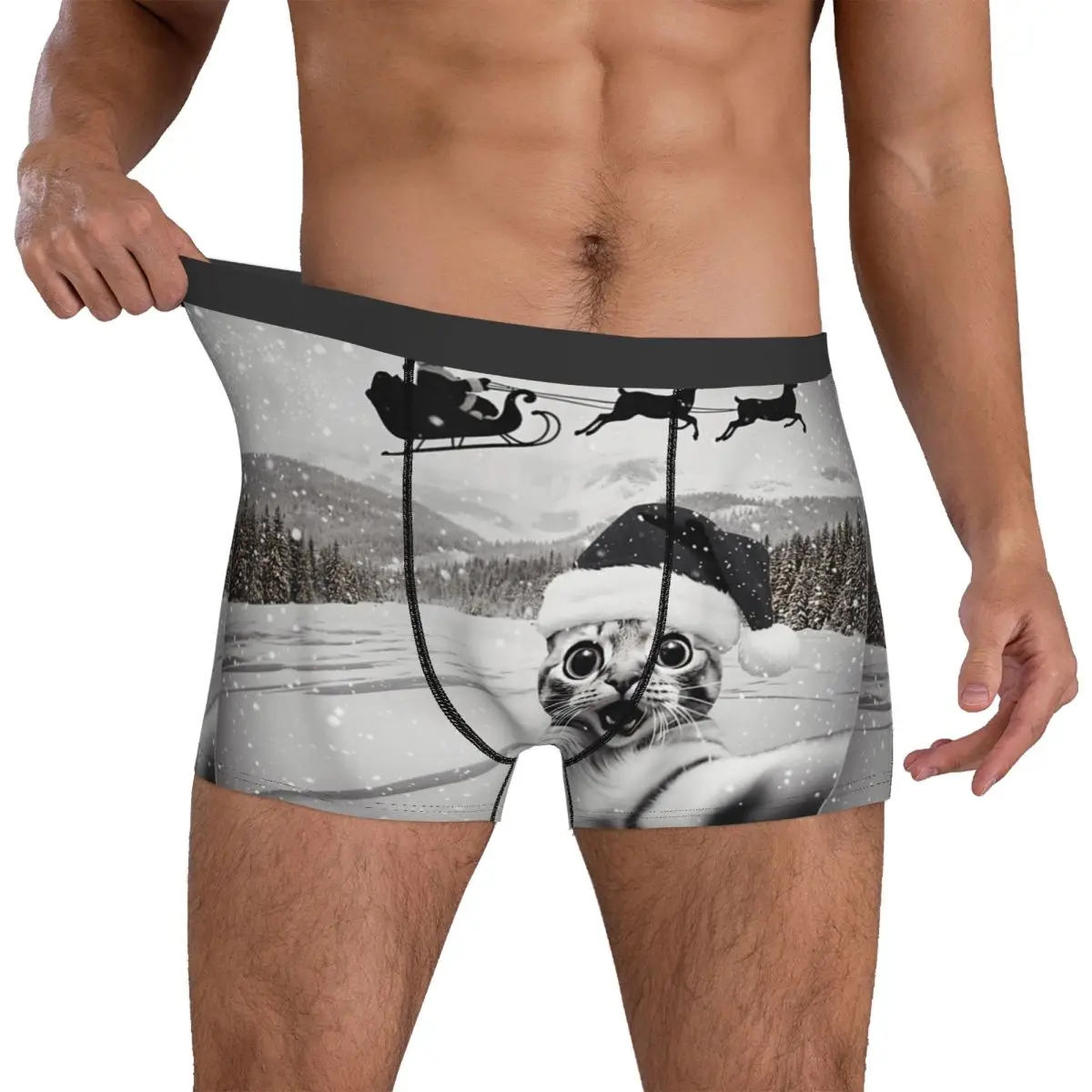 

Cat Selfie With Santa Funny Christmas Underwear Printing Boxer Shorts Hot Sale Men Underpants Elastic Boxer Brief Birthday Gift
