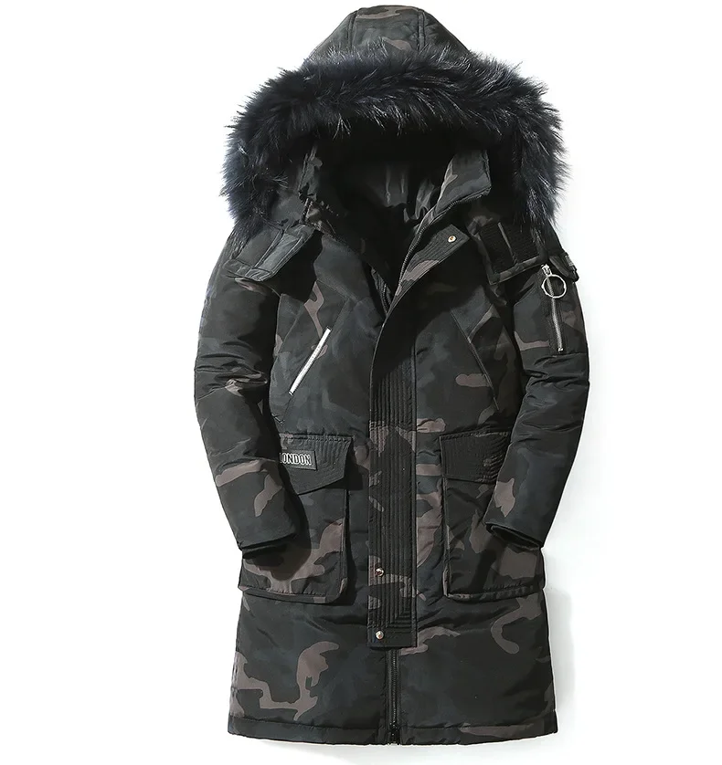 Chaqueta de plumón para hombre, abrigos gruesos y cálidos de plumón de pato blanco, Parka de piel de mapache Real, abrigos largos de invierno, prendas de vestir