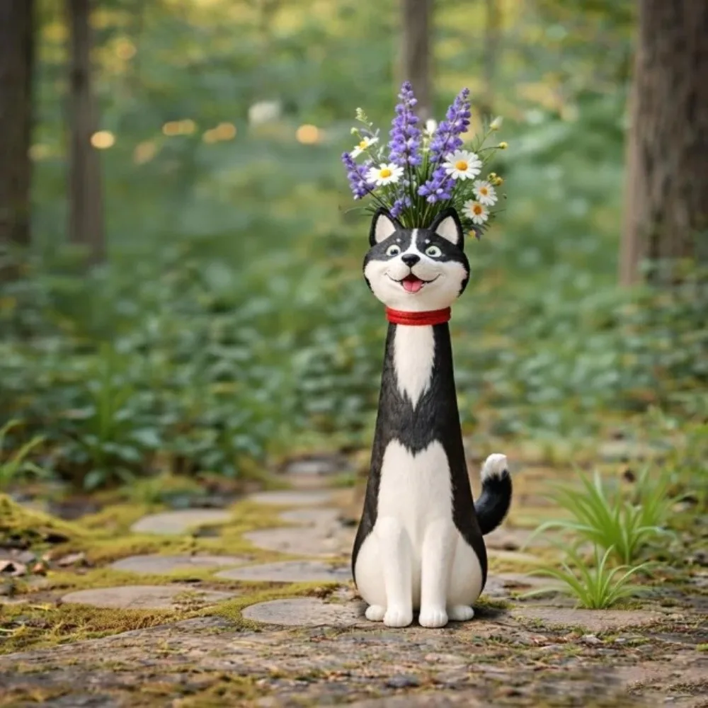 Dog Figurine Cartoon Dog Flower Vase Handmade Resin Dog Shaped Vase Quirky Design Funny Creative Ornament Dog Lovers