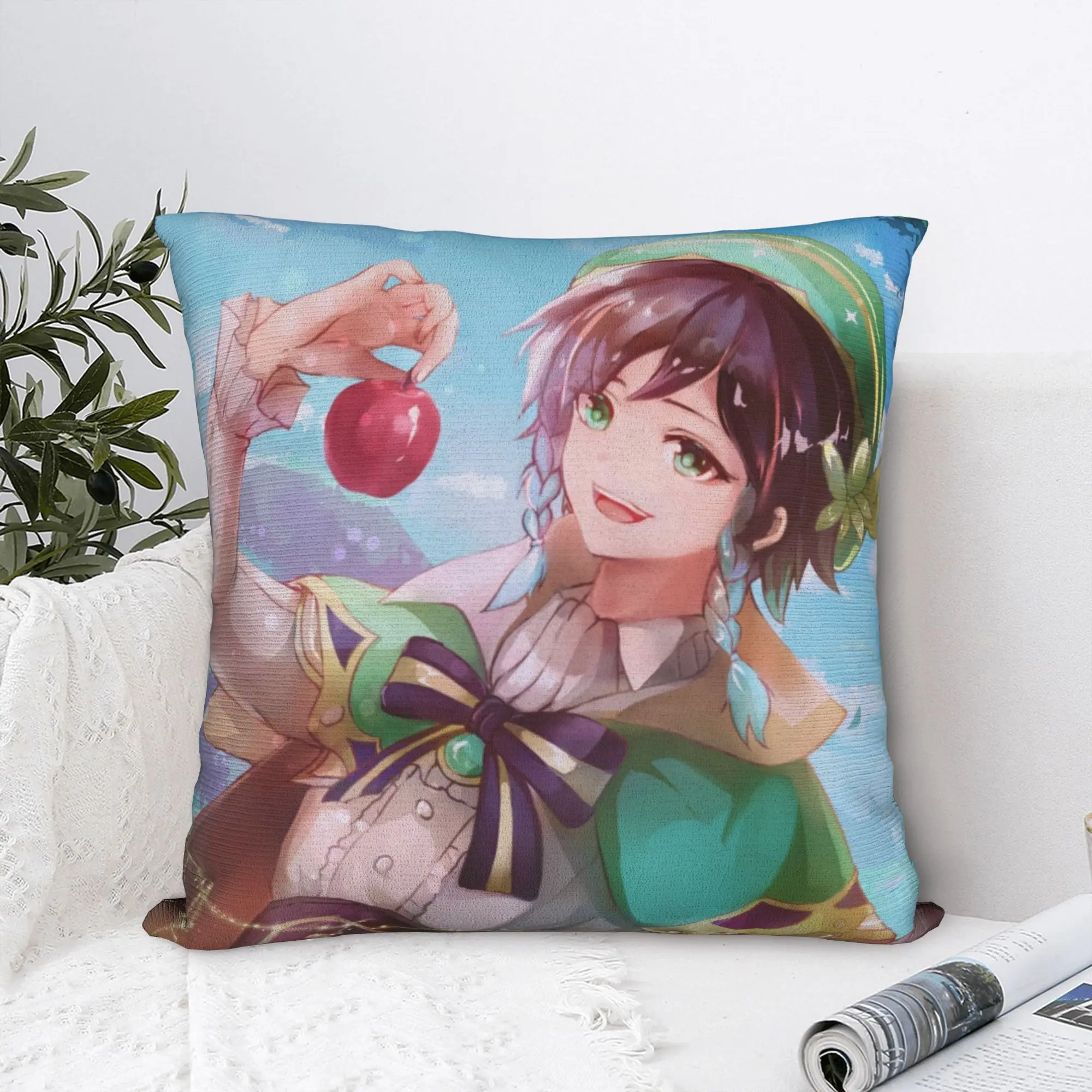 Genshin Impact Wallpaper Qiqi Pillowcase Printed Polyester Cushion Cover Decorations Throw Pillow Case Cover Home Wholesale 18''