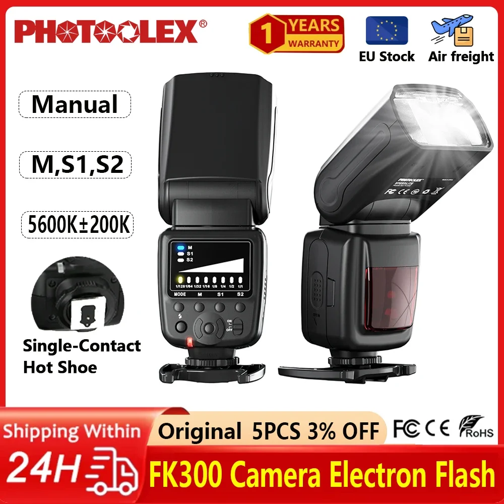

Беспроводная вспышка для камеры PHOTOOLEX FK300, 5600K GN33, универсальная вспышка для нескольких камер, для Canon, Nikon, Pentax, Fujifilm, Olympus DSLR