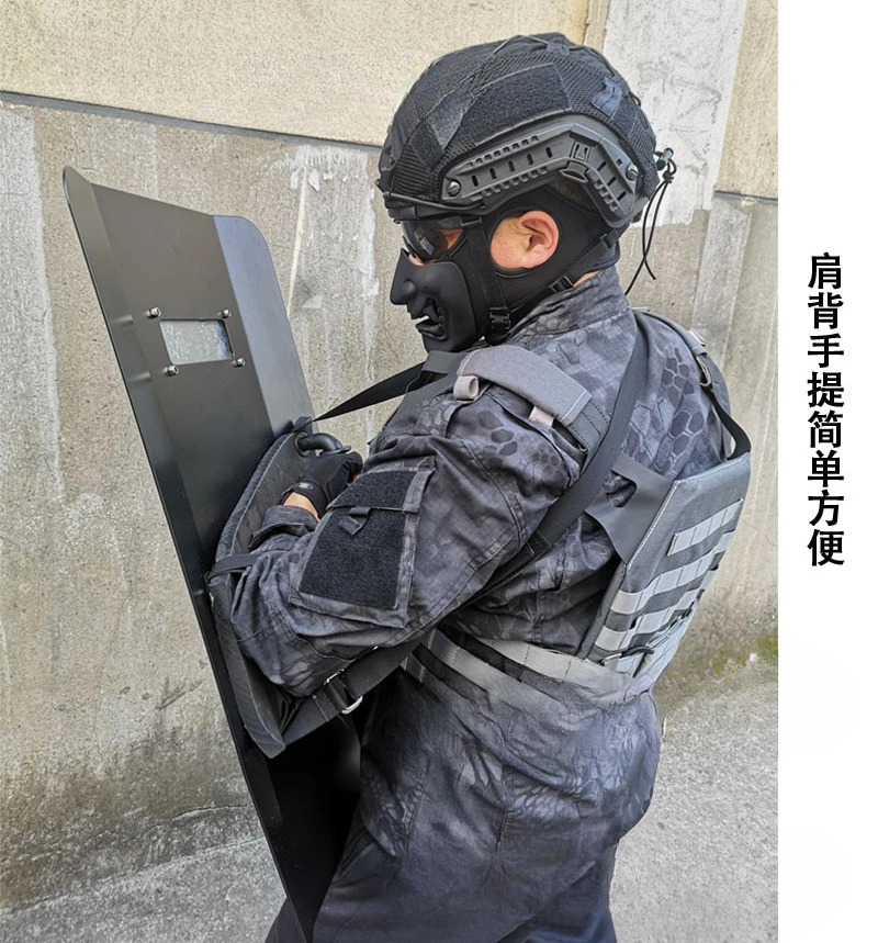 Handheld steel bulletproof shield, four-level protective metal shield with small window