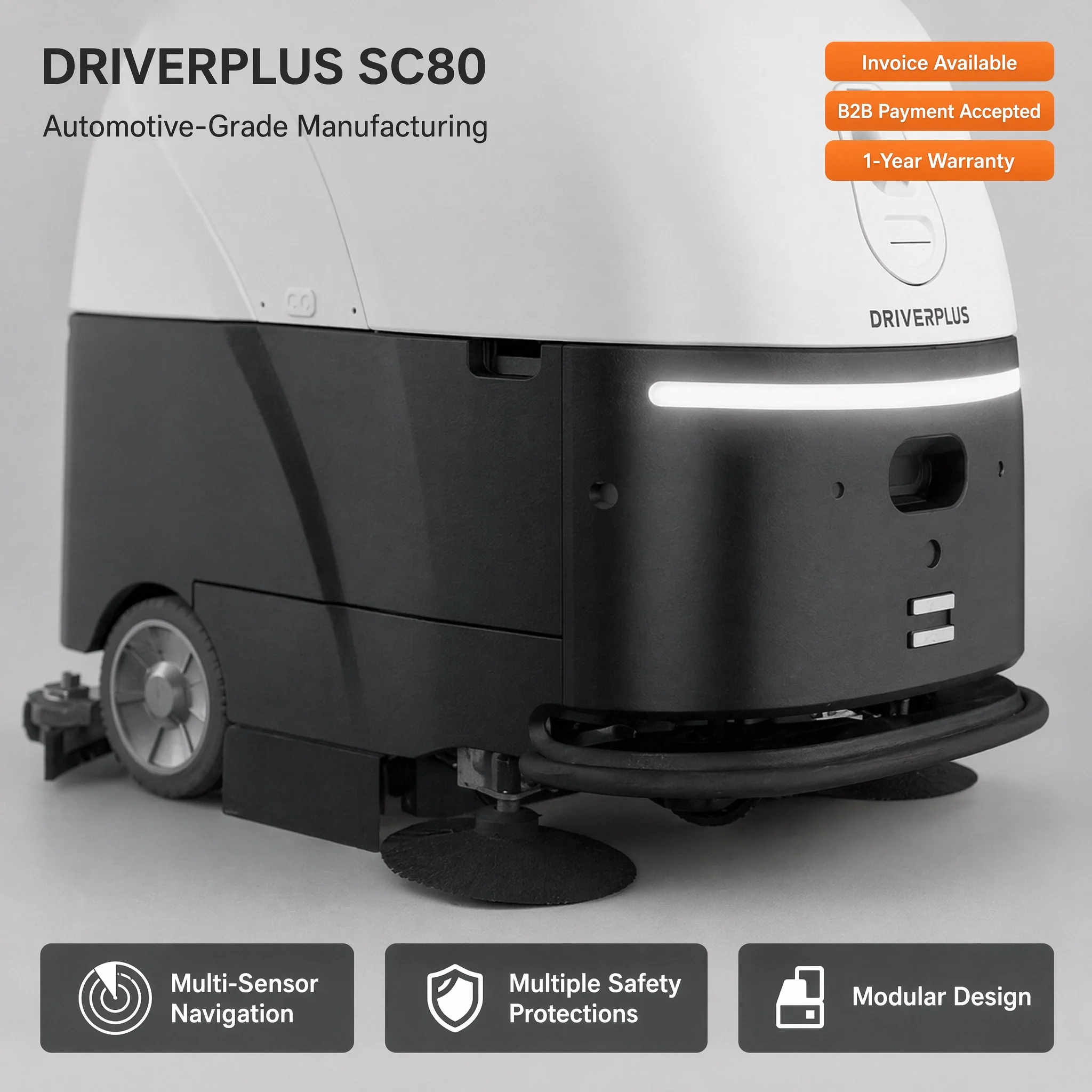 DRIVERPLUS SC80 Autonomous Floor Scrubber Robot L4 Self-Driving Commercial Cleaning Machine 4000㎡/h EU Certified 1-Year Warranty