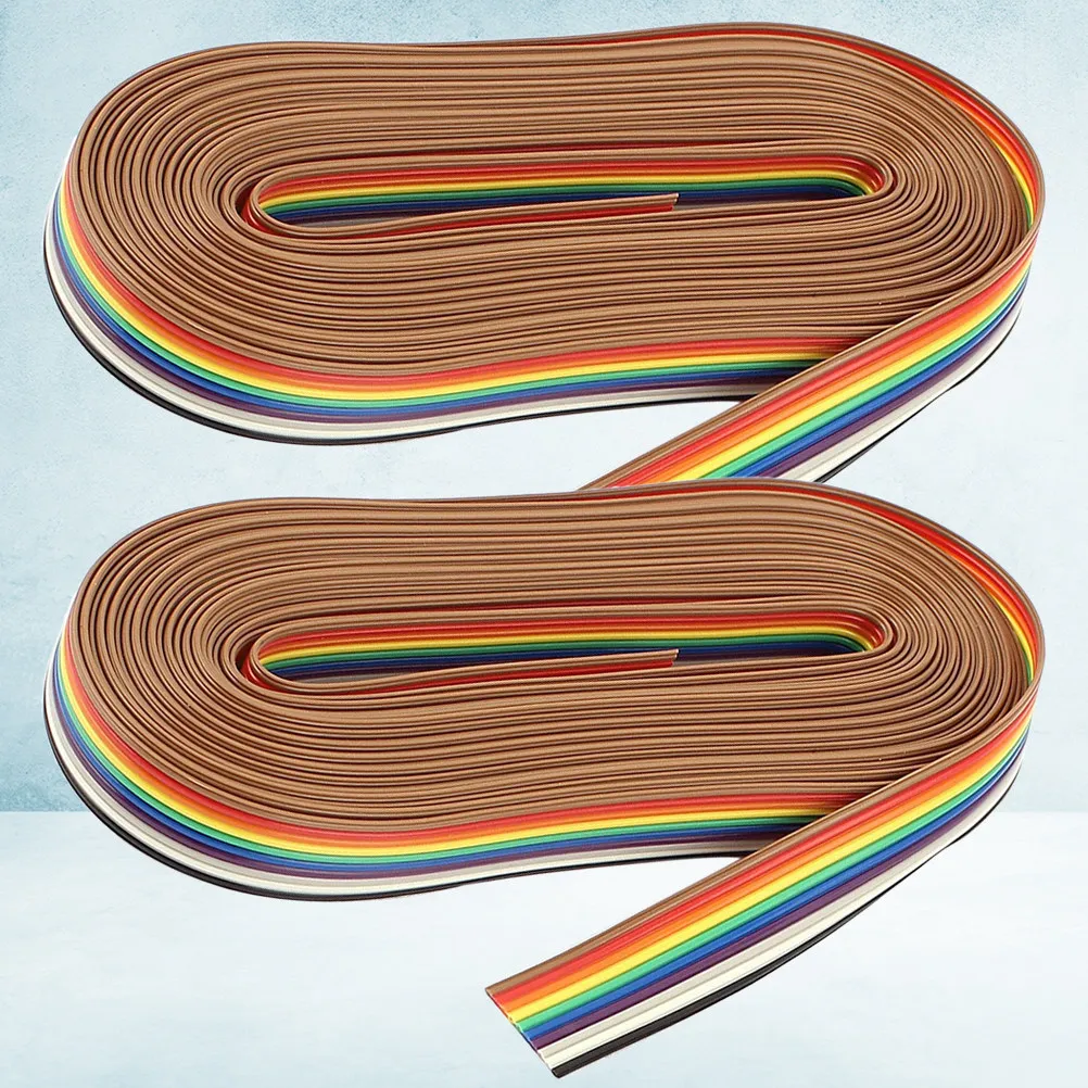2 Rolls 10 Way Idc Rainbow Flat Ribbon Jumper Cable 5M Per Roll Colorful Flexible for Office Computer Internal Wiring