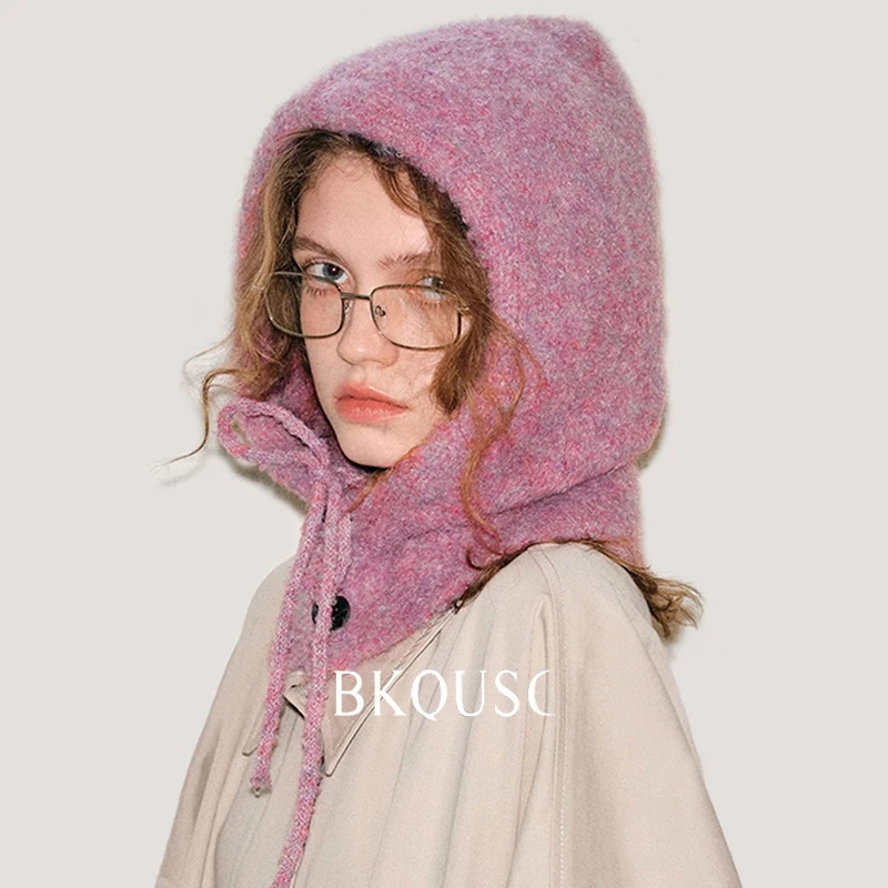 Zimowe ciepłe kominiarki z ochroną uszu, damskie modne czapki z dzianiny z motywem małego bałwana, stylowe damskie czapki typu beanie.